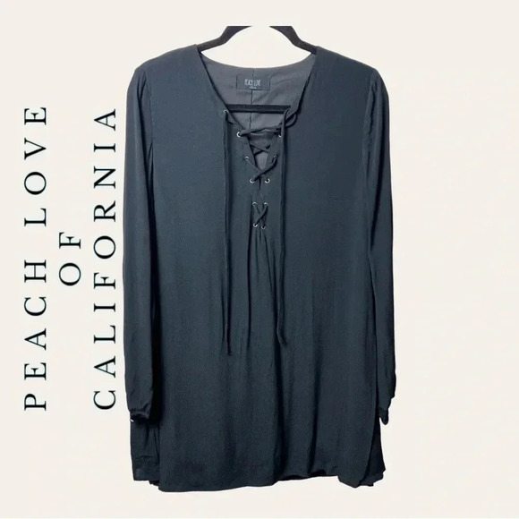 PEACH LOVE OF CALIFORNIA MINI DRESS LONG‎ SLEEVES SIZE MEDIUM BLACK COLOR - Picture 1 of 10